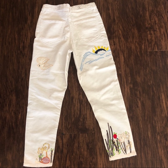 NWT! Zara Vintage High Waist Embroidered Beaded Straight Leg White Jeans Size 4 - Picture 10 of 13